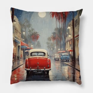 Australia Rainy Night Beach Vintage Travel Poster Tourism Pillow