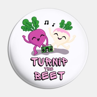 Turnip the Beet Food Pun with Boom Box Pin