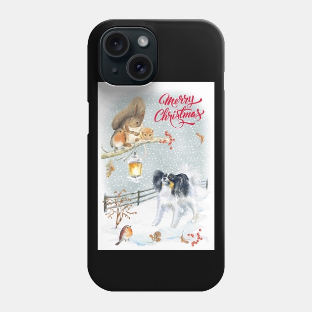 Papillon Merry Christmas Santa Dog Phone Case by Puppy Eyes