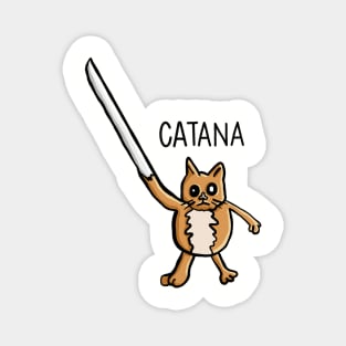 Catana, Funny Cat Pun katana arm Digital Illustration Magnet