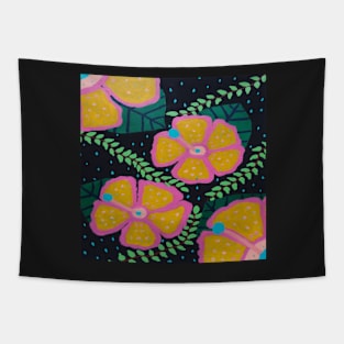 Yellow Hibiscus on Black Tapestry