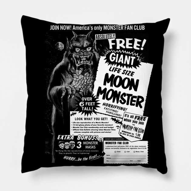 Giant Life-Size Moon Monster T-Shirt monochrome Pillow by MarbitMonster