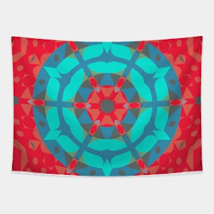 Retro Mandala Flower Red and Blue Tapestry