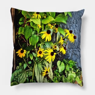Black Eyed Susans By Stone Wall Pillow