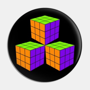 Three Rubik Cubes in a Triangle - Orange, Green and Purple Pin