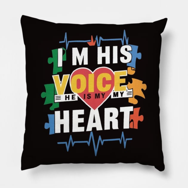 Autism,  I'm his voice he is my heart Pillow by Medkas 