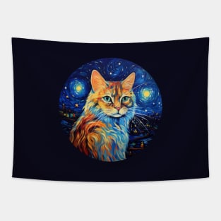 Kitty Cat, van gogh style, starry night, Post-impressionism Tapestry