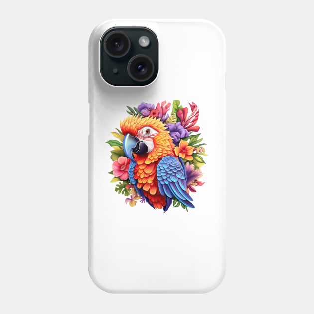 Floral Parrot Portrait #6 Phone Case by Chromatic Fusion Studio