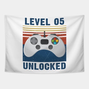 Level 05 unlocked funny gamer 5th birthday Tapestry