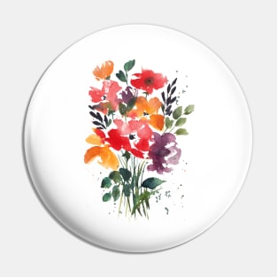 Watercolor Flowers, Red Bouquet Illustration Pin