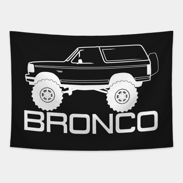 1992-1996 Bronco Side w/Tires, White Print Tapestry by The OBS Apparel