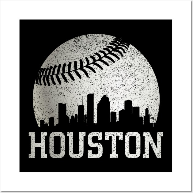 Vintage Houston Baseball Space City Skyline Retro Cityscape T