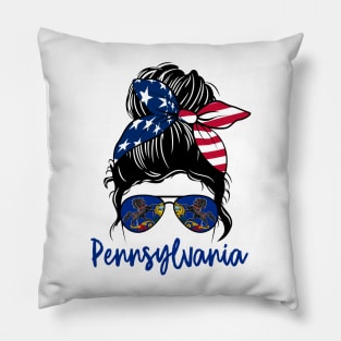 Pennsylvania girl Messy bun , American Girl , Pennsylvania Flag Pillow