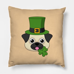 Cute Dog with Green Hat and Shamrock St Patricks's Day Pillow