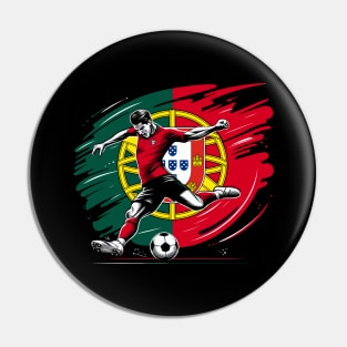 Dynamic Portugal Soccer Star in Action - Vector Design Pin