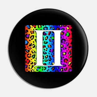 Gemini Zodiac Horoscope Rainbow Leopard Print Square Monogram Pin