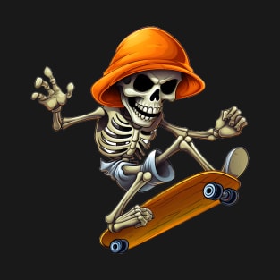 Skeleton Skater on Skateboard Halloween Pumpkin T-Shirt