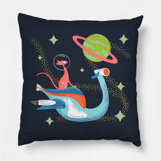 Mid-Century Modern Atomic Cat on Space Speeder Bike Pillow by ksrogersdesigns