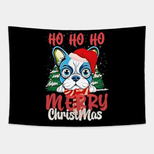 Boston Terrier Bleu Happy Xmas Tapestry