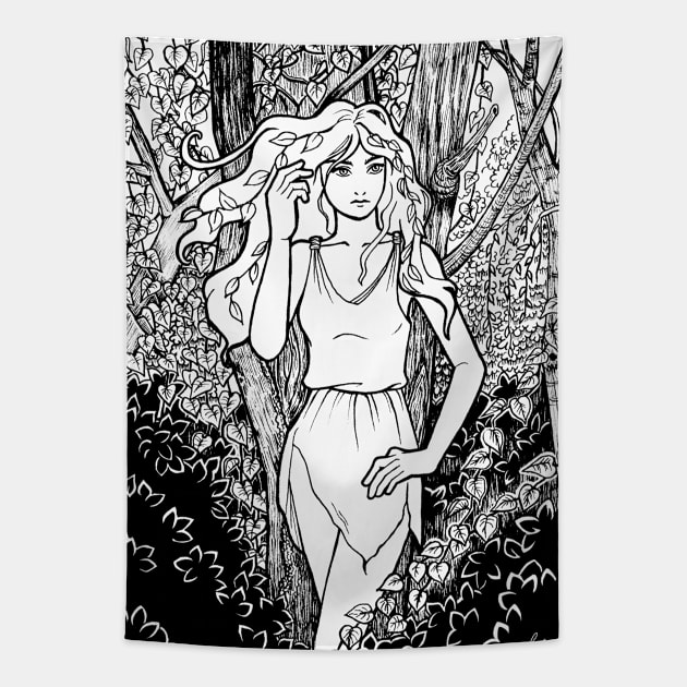 Dryad in an overgrown forest Tapestry by hiyas