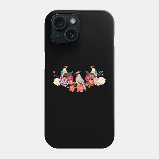 Waxwing with fairy pitta and cherry blossom Phone Case by Naty Design Prague