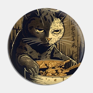 Vintage ramen cat, foodie gift, ramen lover, cat lover Pin