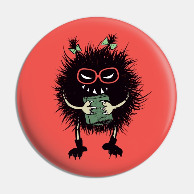 Geek Evil Bug Student Loves Reading Pin by Boriana Giormova