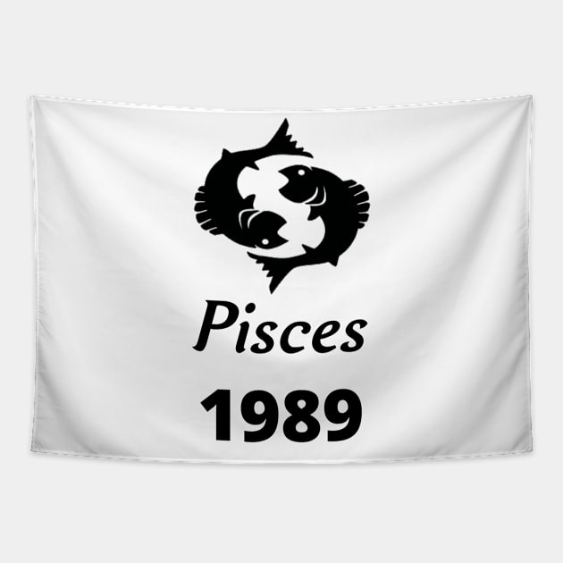 Black Zodiac Birthday Pisces 1989 Tapestry by Down Home Tees