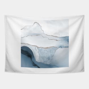 Watercolor Agate in Slate Blue Faux Silver Veins Tapestry