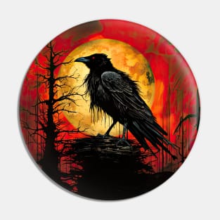 Raven Full Moon Red Sky fantasy art Pin