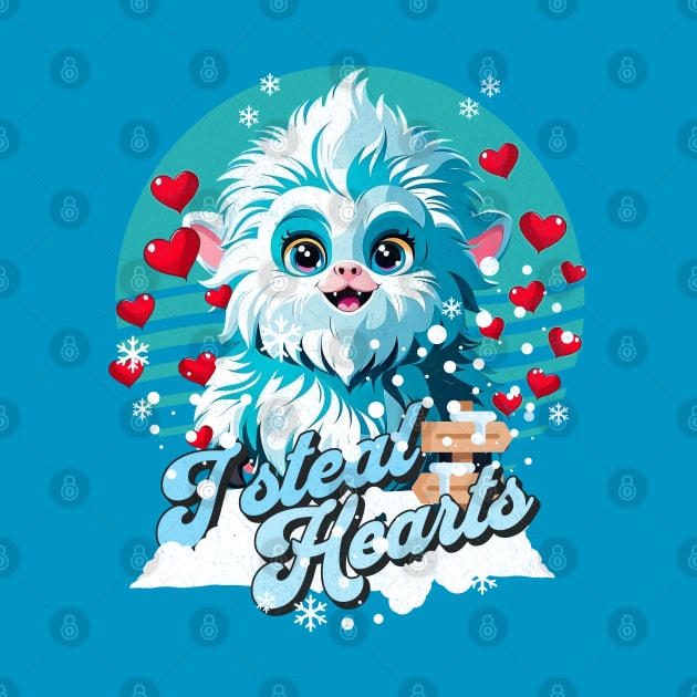 Cute Yeti With Hearts Valentines Day I Steal Hearts by alcoshirts