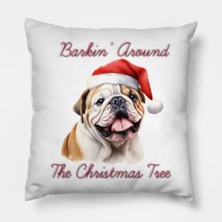 Christmas English Bulldog Dog in Santa Hat Pillow