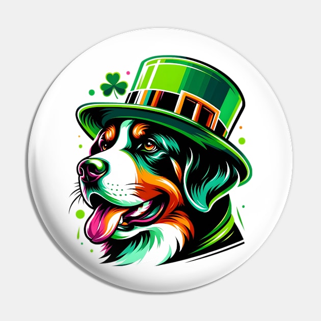 Greater Swiss Mountain Dog Celebrates Saint Patrick's Pin by ArtRUs