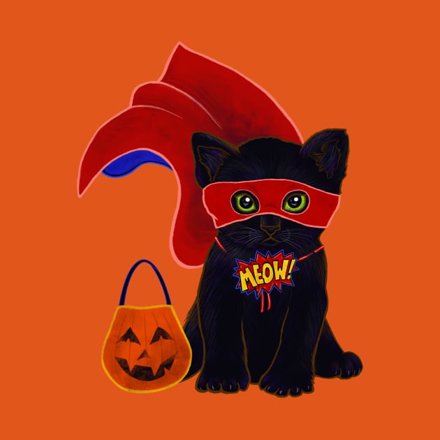 Halloween Kitten Dressed As A Superhero Costume by Ashley D Wilson