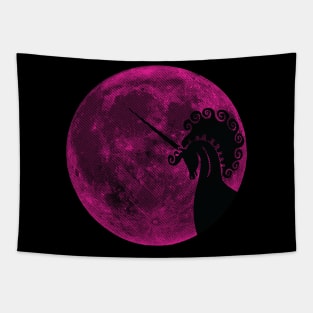 Unicorn Pink Moon Black Unicorn Silhouette on Lunar Background Tapestry