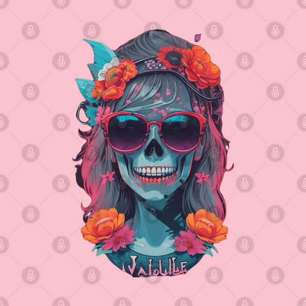 Blue Vampire Woman Skull Tattoo by Basunat