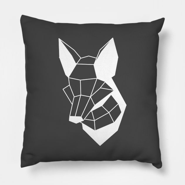 Low Poly Fox Line White Pillow by Roosiff