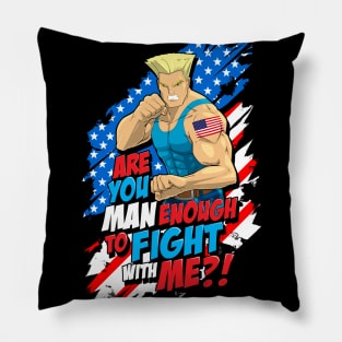 Street Fighter Guile: Are You Man Enough to Fight With Me? (Blue) Pillow