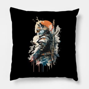 Cat Painting in Samurai Armor Pillow
