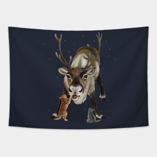 Reindeer and Kittens in the snow Tapestry