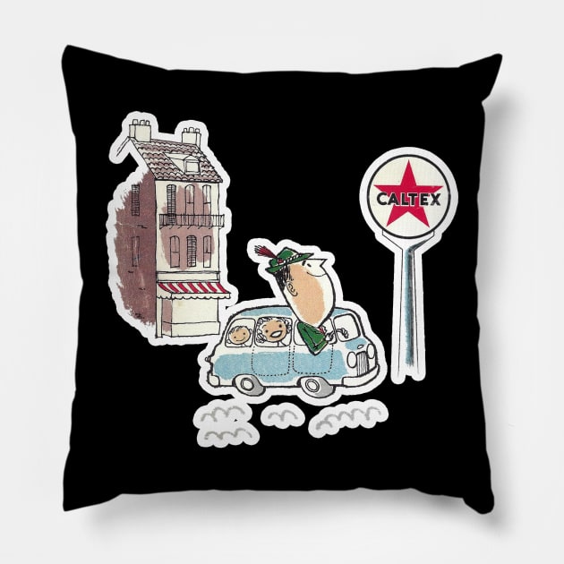 Caltex Driving Abroad Artwork Pillow by RetroZest