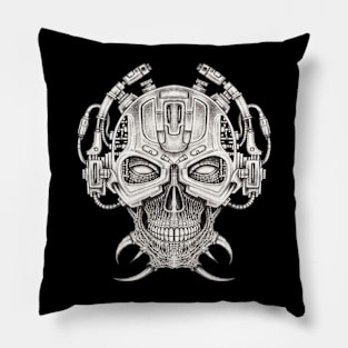 Skull headphones cyberpunk futuristic. Pillow