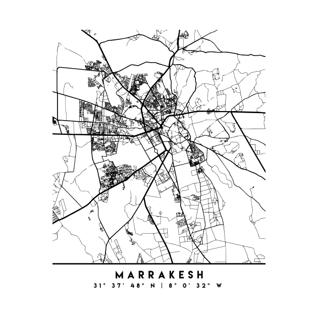 MARRAKESH MOROCCO BLACK CITY STREET MAP ART by deificusArt