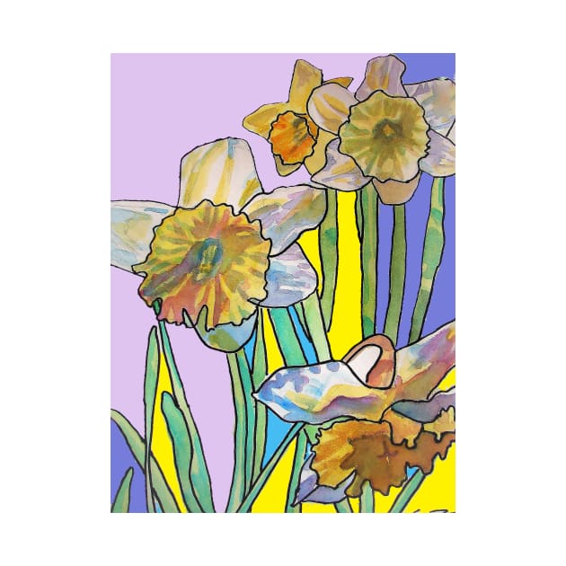 Abstract Yellow Daffodil Watercolor Pattern on Purple by SarahRajkotwala