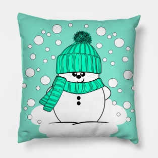 Cheeky Christmas Snowman with Peppermint Hat and Scarf Pillow
