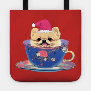 Cutest Pink Teacup Pomeranian Puppy in Merry Christmas Day Tote