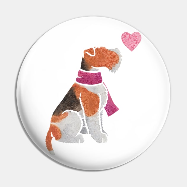 Watercolour Wire Fox Terrier Pin by animalartbyjess