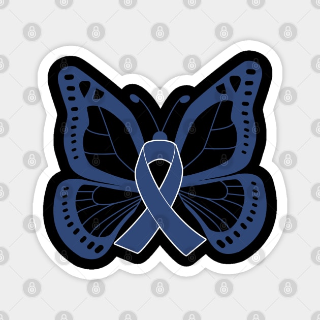 Blue Jeans Denim Butterfly Awareness Ribbon Magnet by FanaticTee