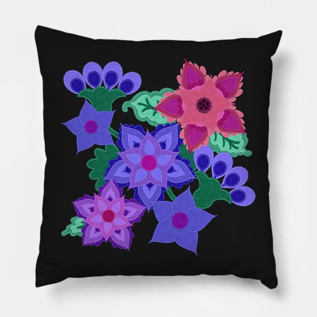 Floral Applique Felt Motif Pillow by CheriesArt