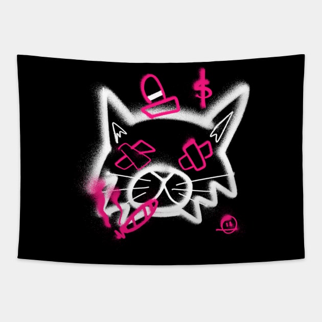 Graffiti Cat Street Wear Pink Mood Signs Monday Mood Cat with Plasters Tapestry by Horisondesignz